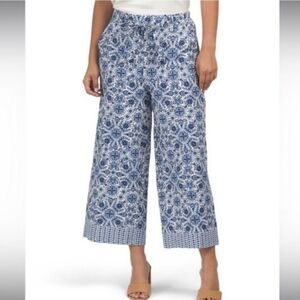 NWOT Joie Floral Linen Blend Wide Leg Cropped Pants High Waisted Womens Size 6